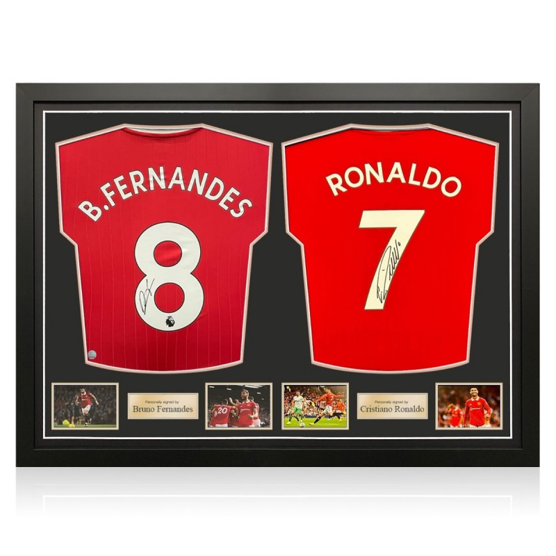 Cristiano Ronaldo And Bruno Fernandes Signed Manchester United 2022-23  Shirts. Dual Framed - On Point Framing